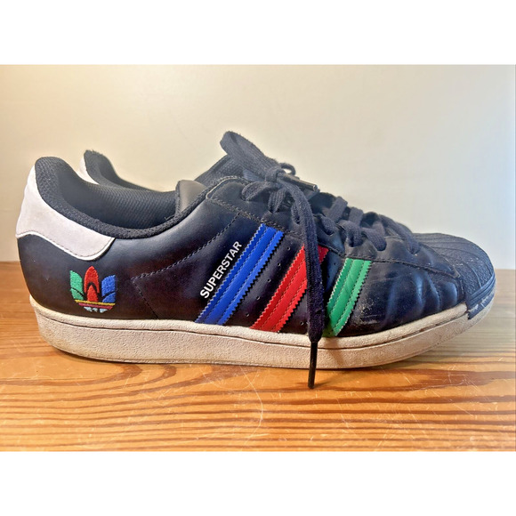 adidas Other - Adidas Superstar J Colorful Stripe Black Leather FW5235 Men's Size 10.5